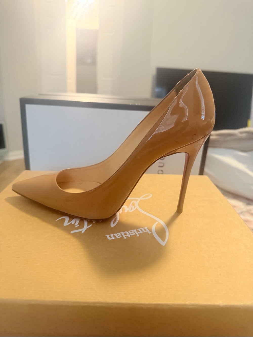 Christian Louboutin Nude Patent Pointed-Toe Stiletto